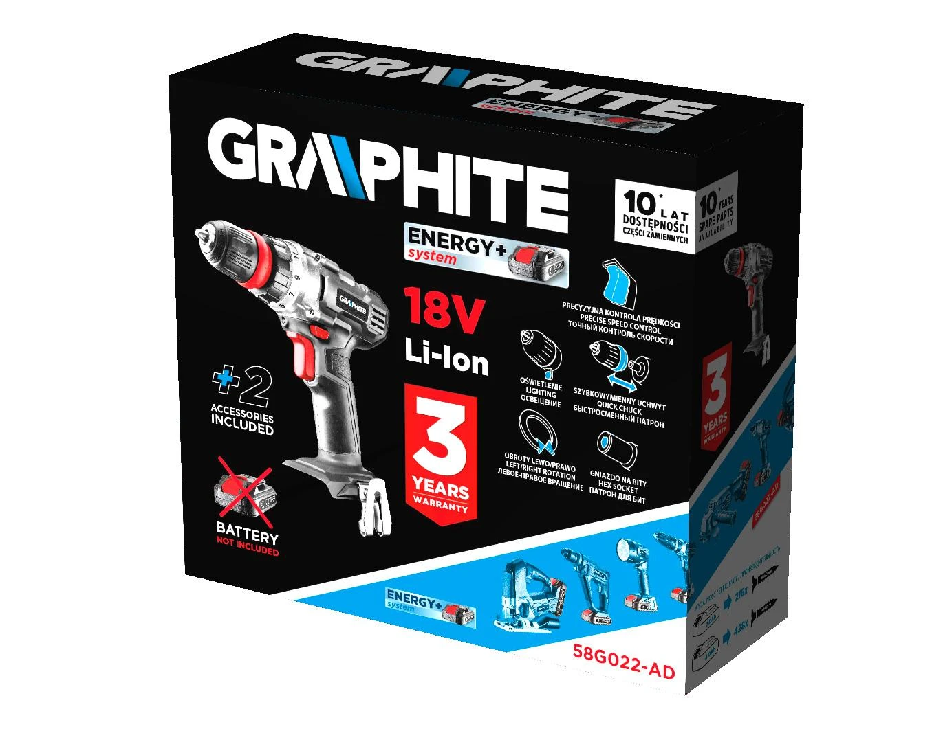 Akumuliatorinis suktuvas-gręžtuvas Graphite 58G022-AD; 18 V (be akumuliatoriaus ir pakrovėjo)