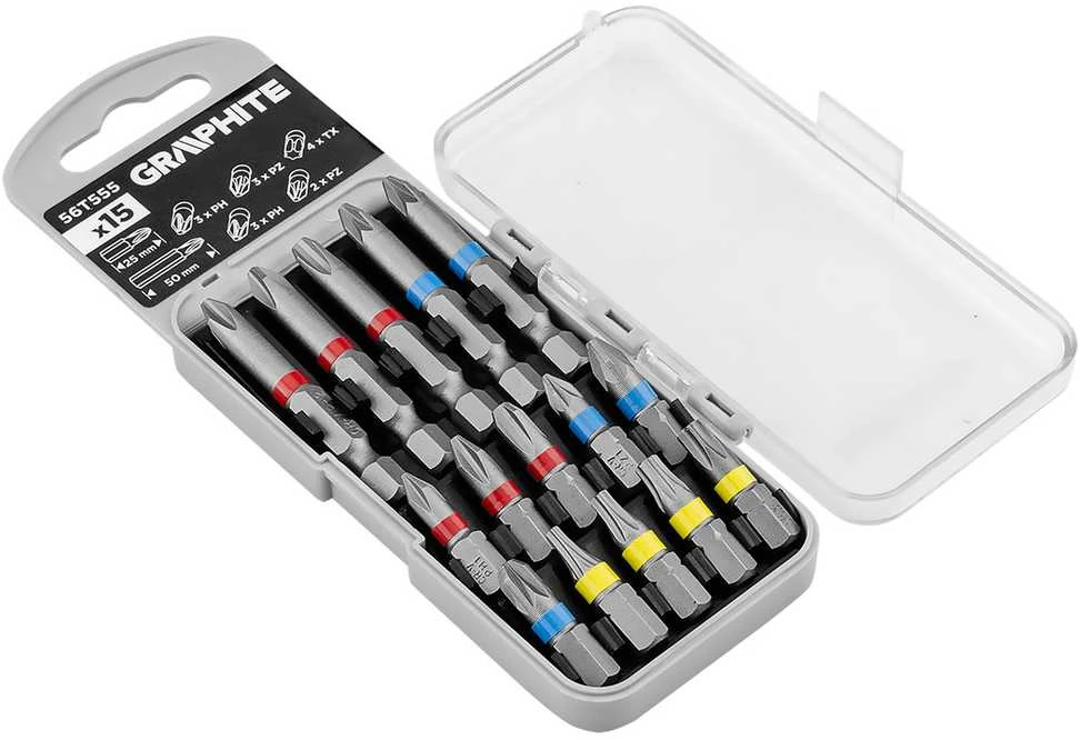 Zestaw Rinkinys Antgalių rinkinys PH2x2, PH3, PZ2x2 x 50 mm, PH1/2/3, PZ1/2/3, TX10/20/25/30 x 25 mm, 15 vnt.