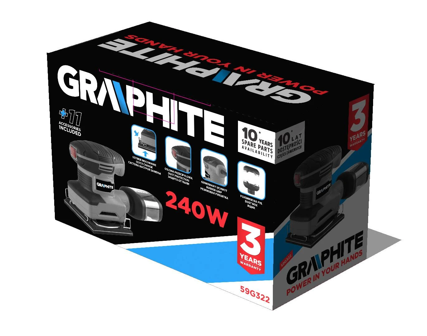 Plokštuminis šlifuoklis Graphite 59G322; 240 W