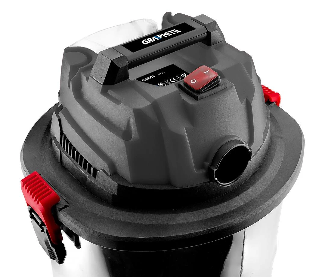 Graphite Dulkių siurblys „Energy+“ 18 V ličio jonų akumuliatorinis dirbtuvių dulkių siurblys, šlapiam ir sausam siurbimui, 20 l bakas, be akumuliatoriaus