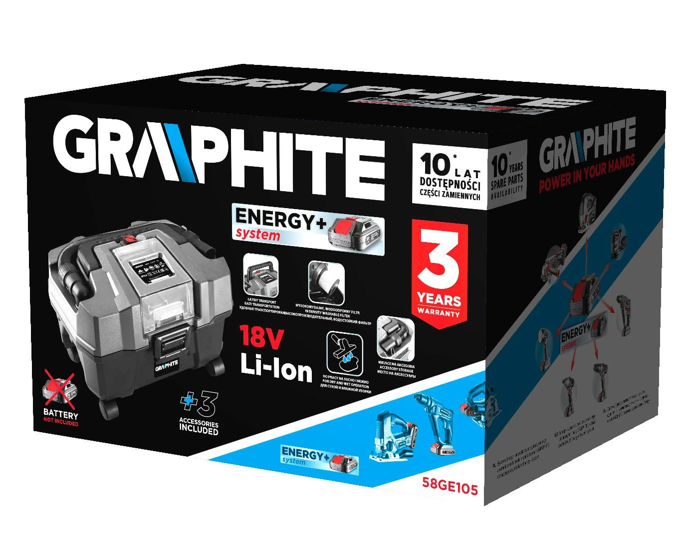 Akumuliatorinis siurblys Graphite 58GE105; 18 V (be akumuliatoriaus ir pakrovėjo)