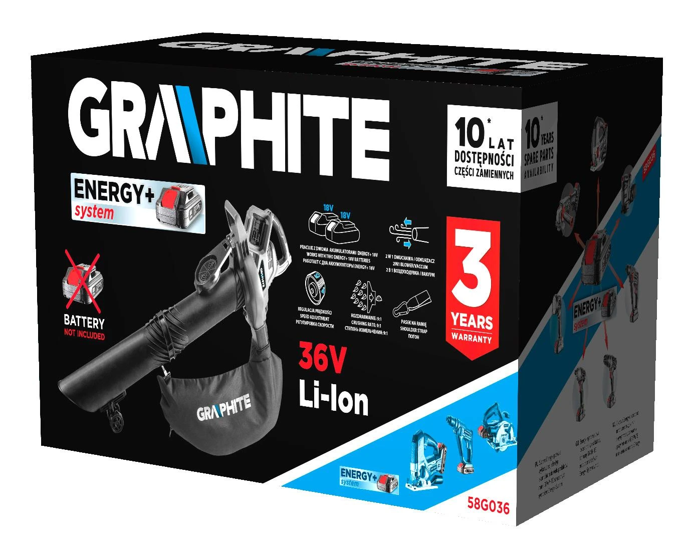 GRAPHITE 58G036 lapų pūstuvas / siurblys (be akumuliatoriaus ir kroviklio)