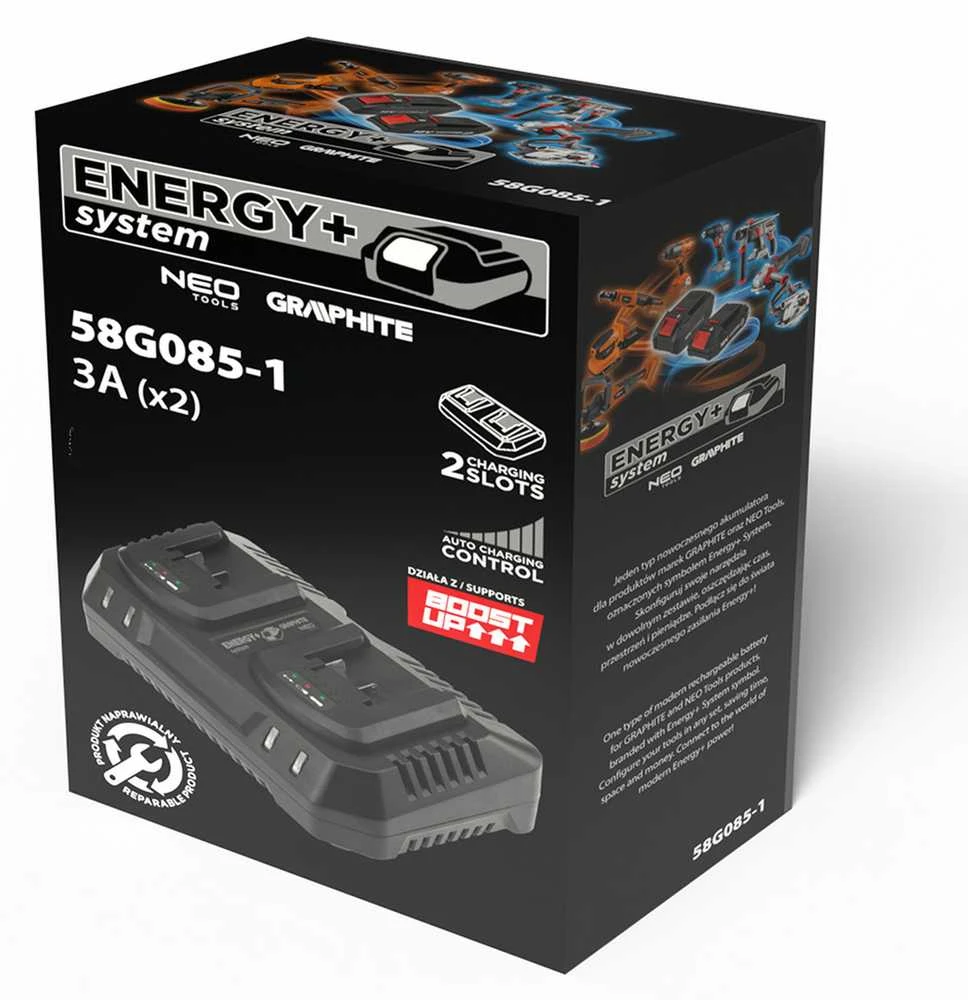 Graphite Įkroviklis Dvigubas įkroviklis „Energy+“ baterijoms