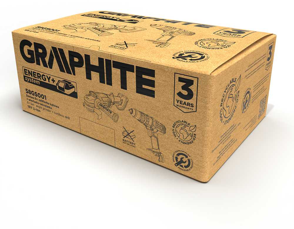 Graphite E+ rinkinys: 58GE130 šlifuoklis + 58G010 smūginis grąžtas/suktuvas