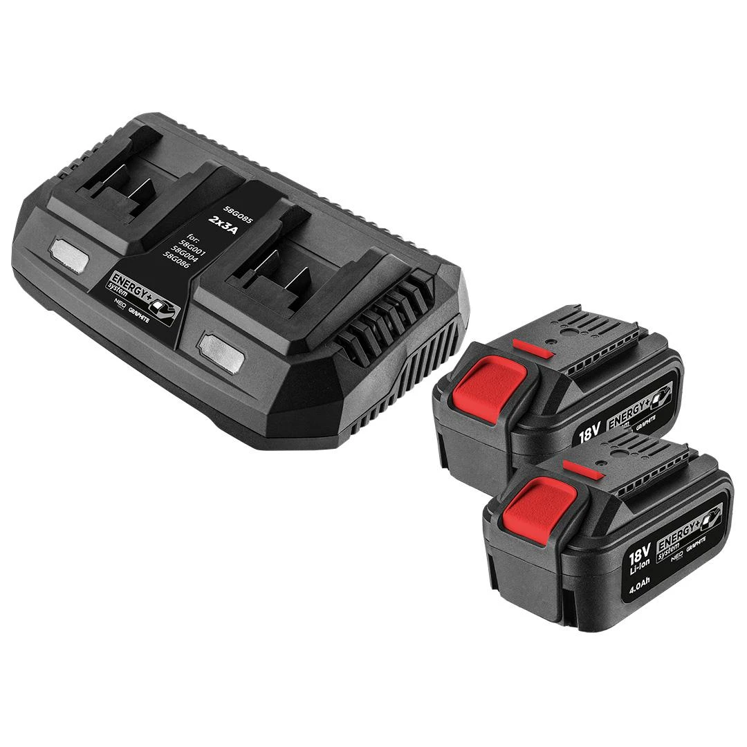 Graphite įkroviklis ir du 18V akumuliatoriai