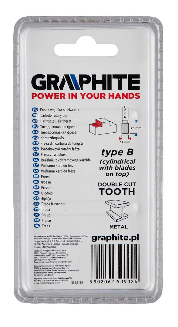Graphite HM metalo pjaustytuvas, B tipas (cilindro formos su pjovimo briaunomis viršuje), 12 x 25 mm, kotas 6 x 45 mm