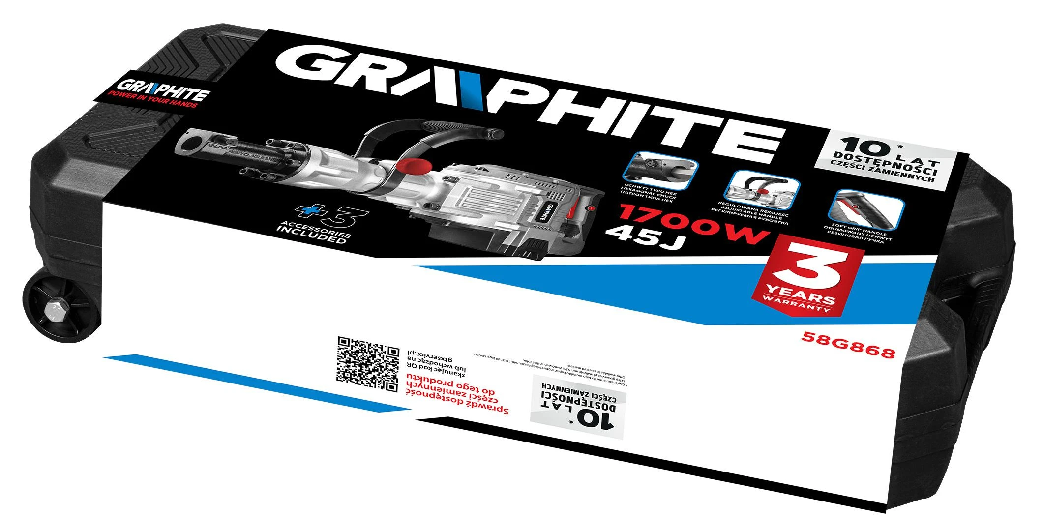 Graphite Młot Griovimo plaktukas, 30 mm šešiakampė rankena, 1700 W, nešiojimo dėklas