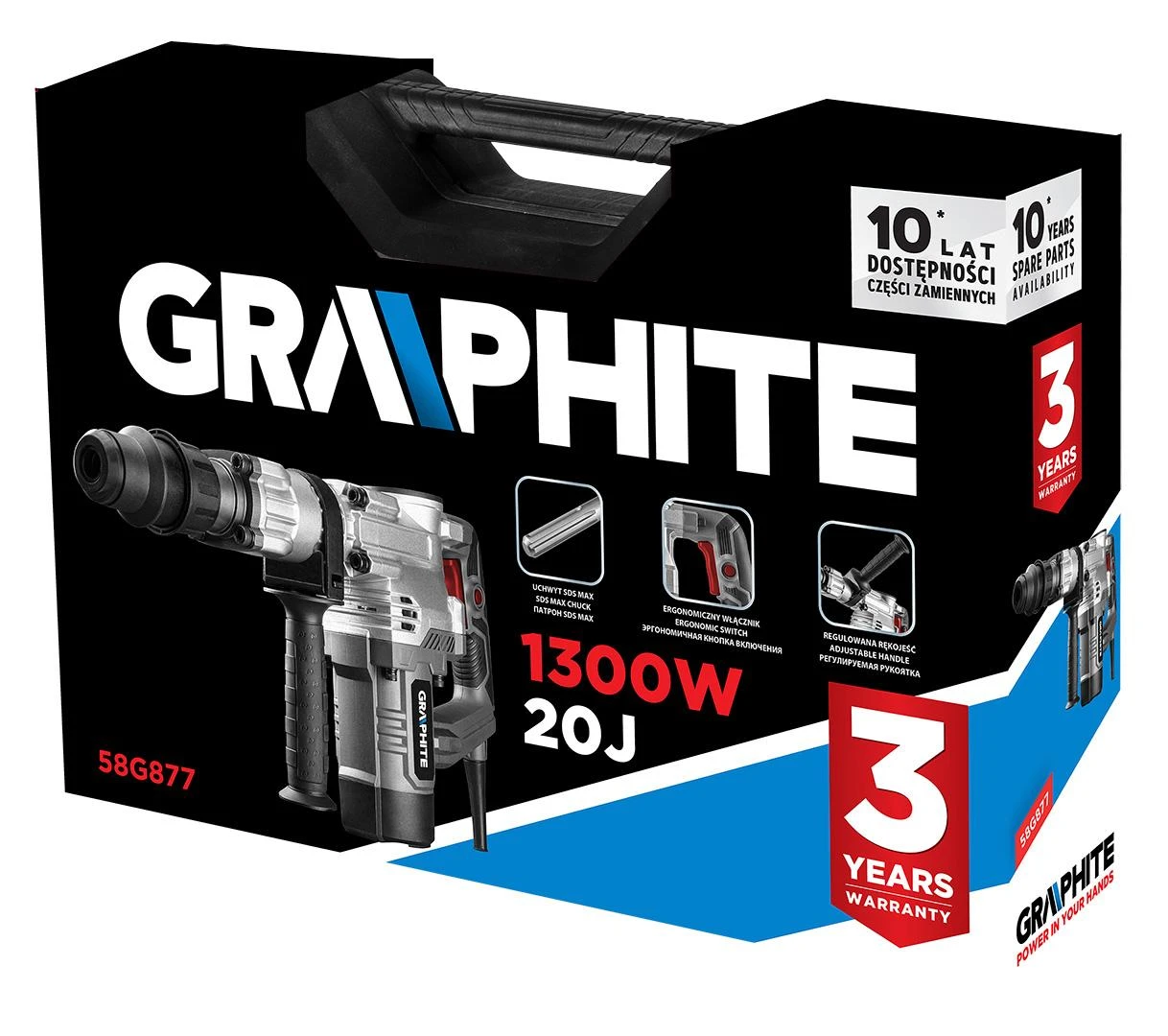 Graphite Młot SDS Max 1300W griovimo plaktukas, lagaminas