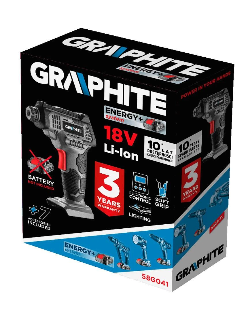 GRAPHITE kompresorius akumuliatorinis Energy+ 18V, be akumuliatoriaus ir kroviklio
