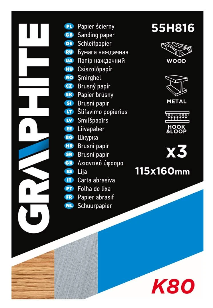 Graphite Papier Švitrinis popierius 115 x 160 mm, skylutės, perforacija nuplėšimui, lipni juosta. K80, 3 vnt.