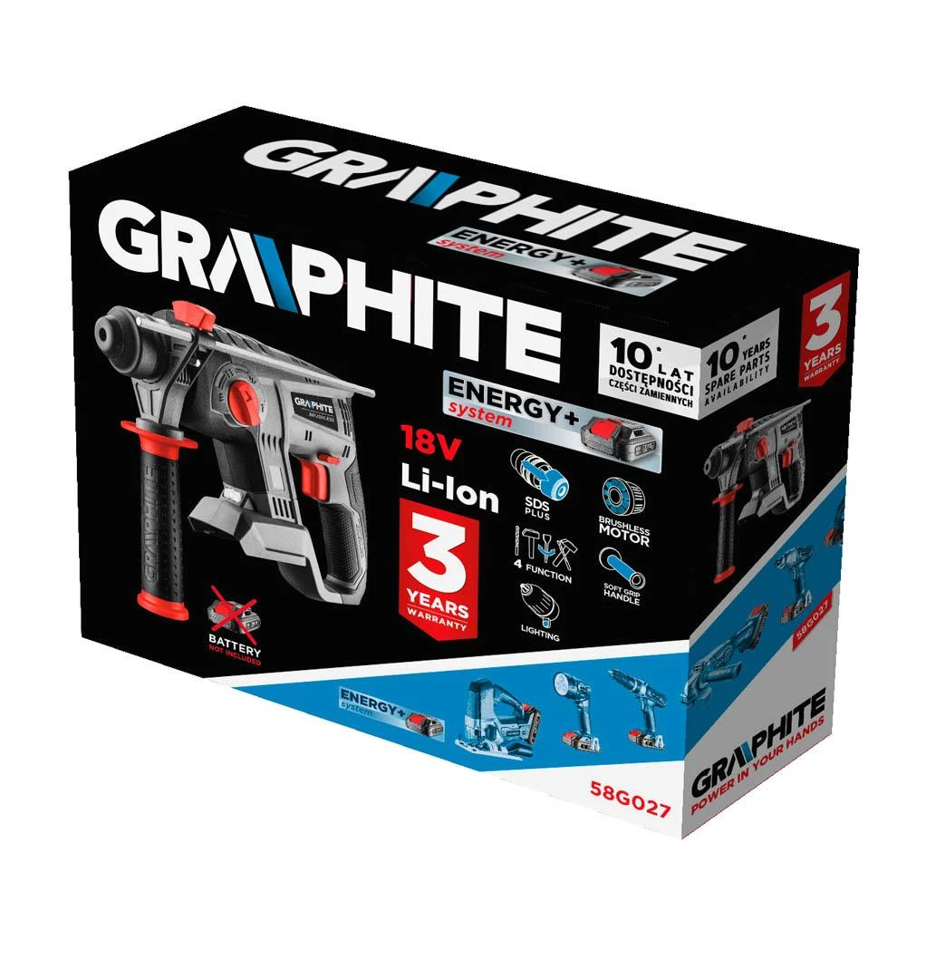 Akumuliatorinis perforatorius SDS+ be šepetėlių 18V Graphite 58G027