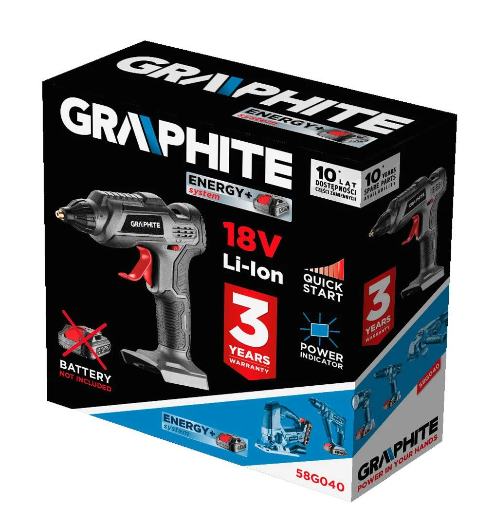 Akumuliatorinis klijų pistoletas Graphite 58G040; 18 V (be akumuliatoriaus ir pakrovėjo)