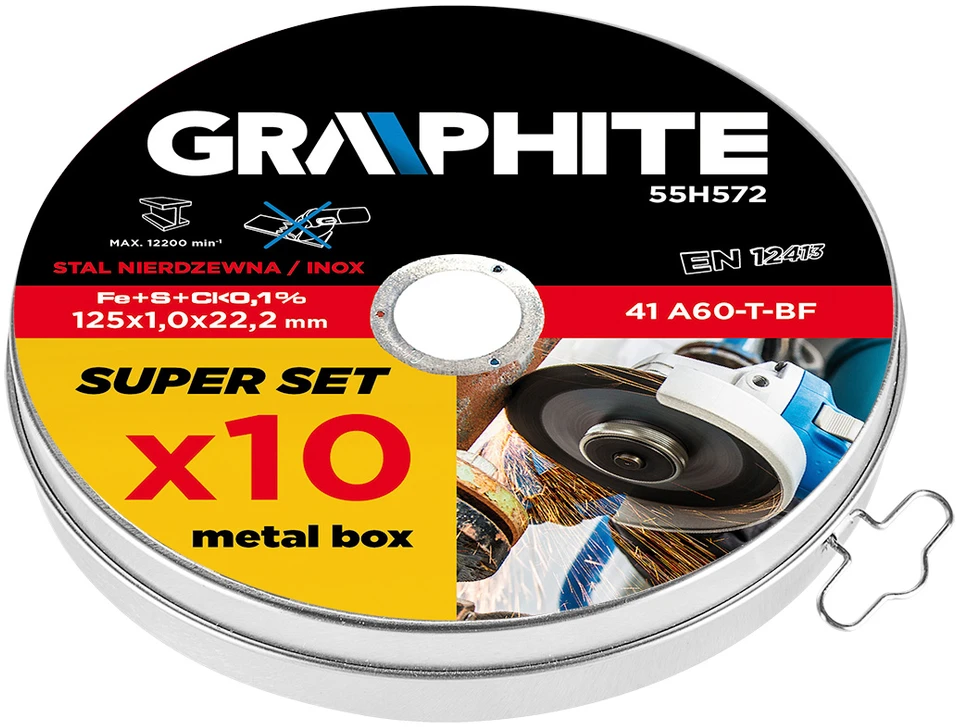 Graphite Topex Pjovimo diskas metalui 125x1,0x22,2mm, 41 A60-T-BF, INOx 10vnt. 55H572