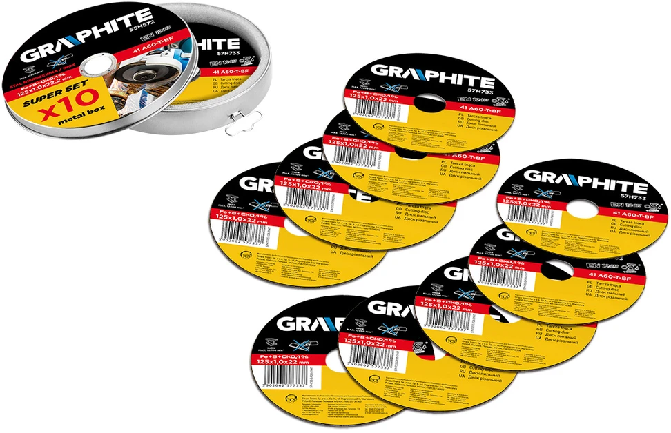 Graphite Topex Pjovimo diskas metalui 125x1,0x22,2mm, 41 A60-T-BF, INOx 10vnt. 55H572