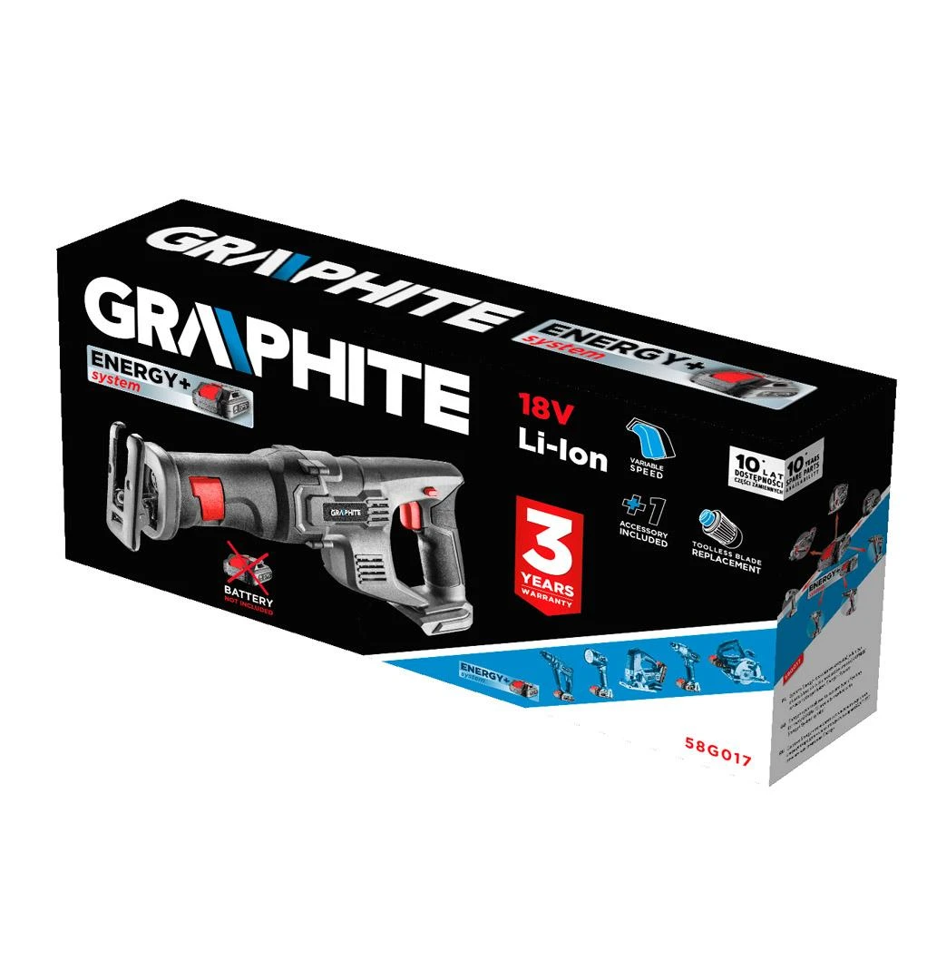 Graphite tiesinis pjūklas Energy+ 18V (58G017) be akumuliatoriaus ir kroviklio