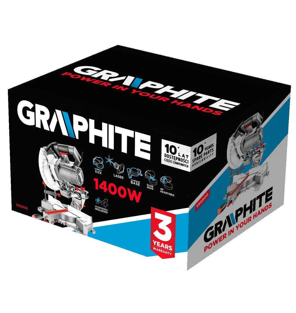Skersinio pjovimo staklės Graphite 1400W 185mm (59G800)
