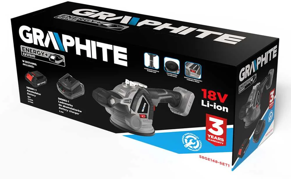 Graphite Przyssawka „Energy+“ 18 V plytelių siurbtukas + 2 Ah akumuliatorius + įkroviklis