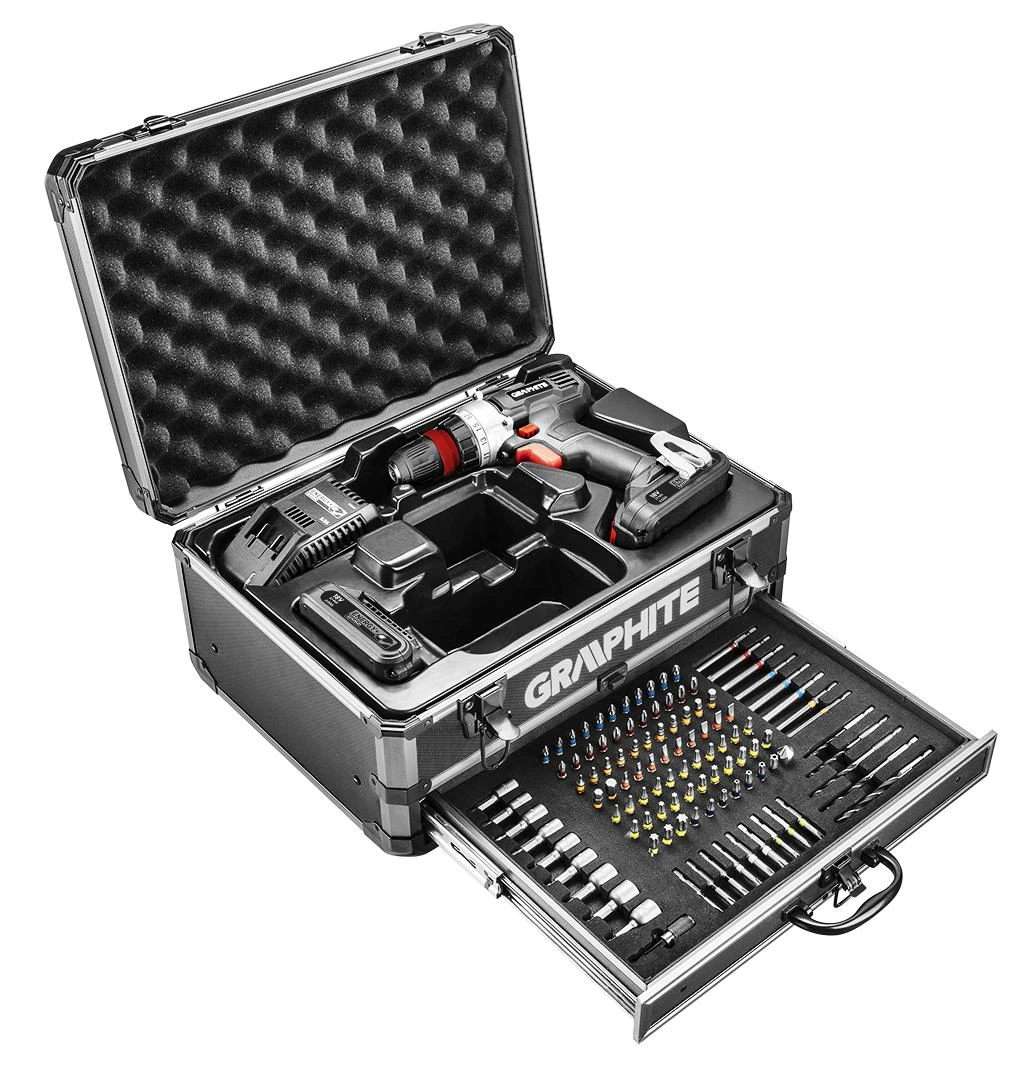 Akumuliatorinis gręžtuvas-suktuvas 18V su priedais GRAPHITE 58G022-PS15