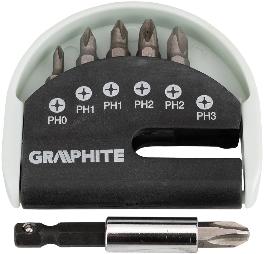 Graphite Rinkinys Atsuktuvų antgalių rinkinys PH0, PH1x2, PH2x2, PH3 su laikikliu, 7 vnt.