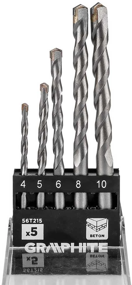 Grąžtas Graphite Rinkinys Grūdinto betono grąžtų rinkinys: 4, 5, 6, 8, 10 mm, 5 vnt.