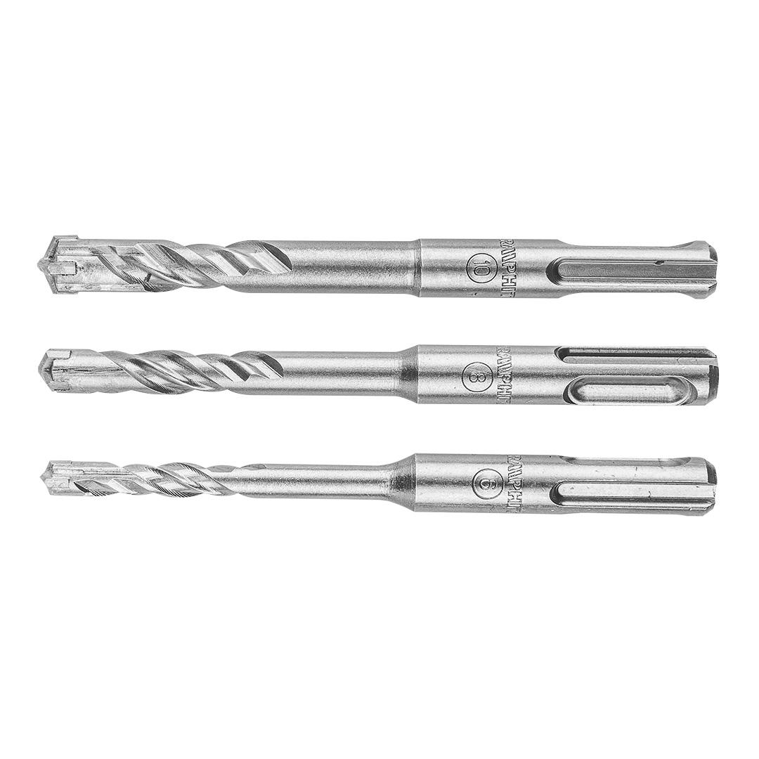 Grąžtas Graphite Rinkinys SDS Plus betono grąžtų rinkinys, quatro, 3 vnt. rinkinys - 6, 8, 10 x 110 mm