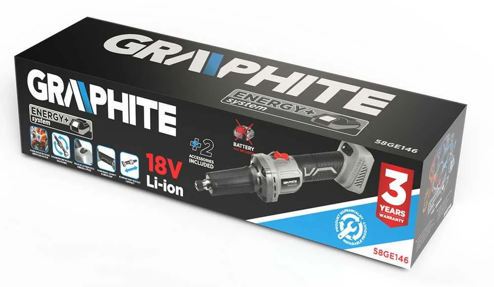 Tiesinis šlifuoklis Graphite 58GE146; 18 V (be akumuliatoriaus ir pakrovėjo)