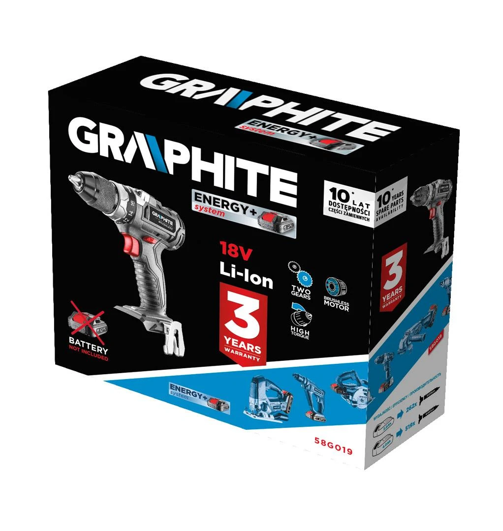 Suktuvas-gręžtuvas Graphite 58G019; 18 V (be akumuliatoriaus ir pakrovėjo)
