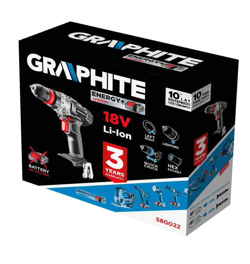 Akumuliatorinis suktuvas-gręžtuvas Graphite 58G022; 18 V (be akumuliatoriaus ir pakrovėjo)