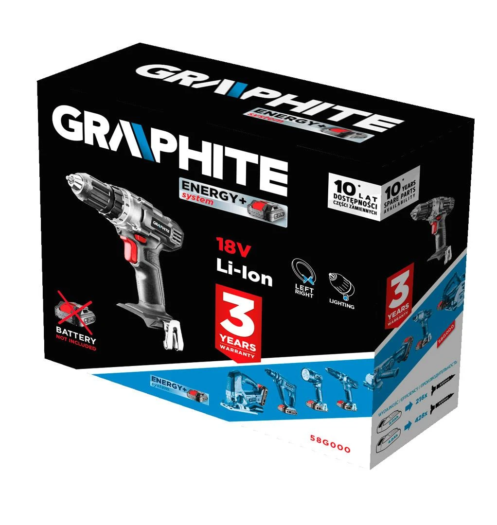 Akumuliatorinis gręžtuvas-suktuvas Graphite Energy+ 18V (58G000)