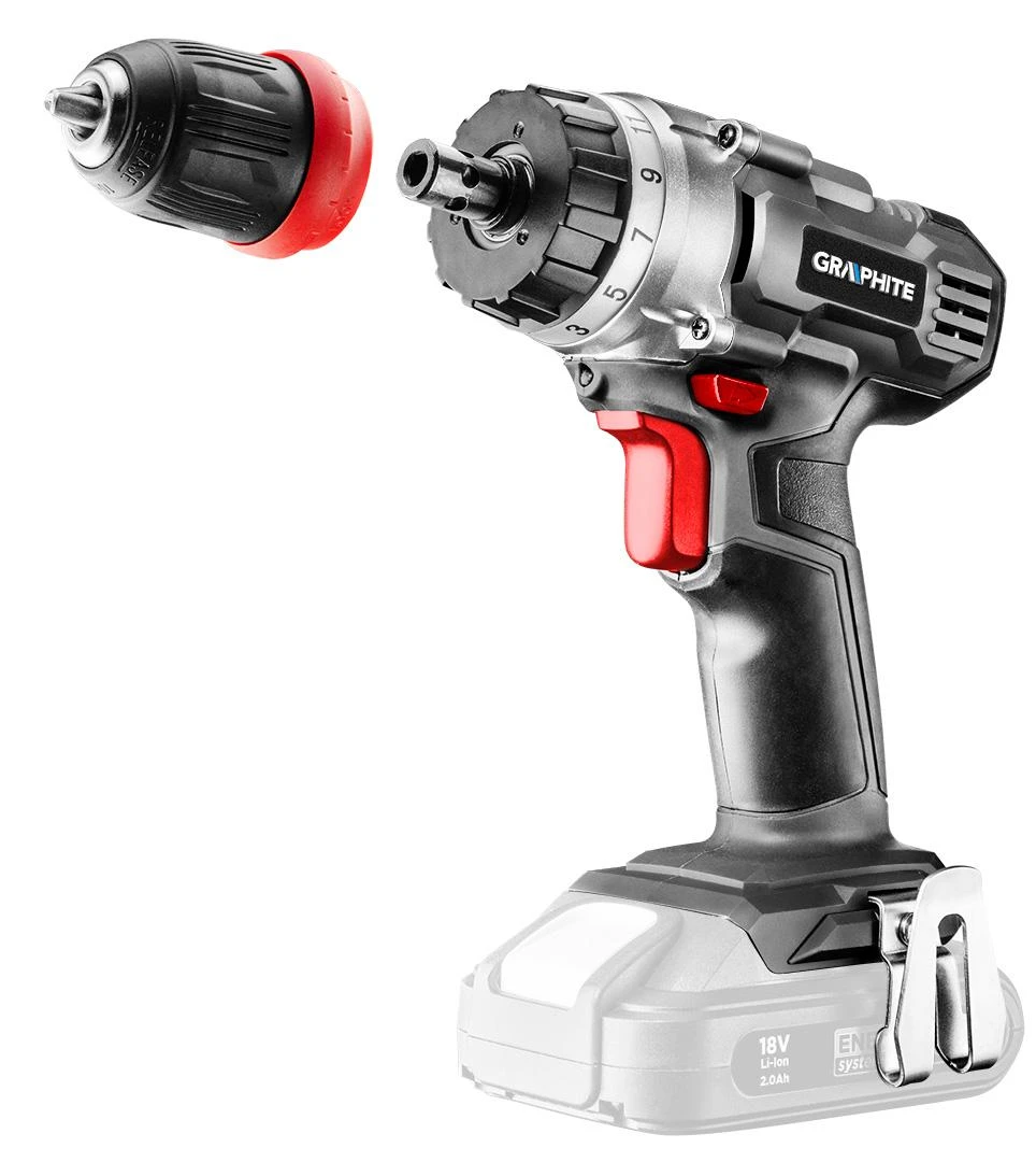 Akumuliatorinis suktuvas-gręžtuvas Graphite 58G022; 18 V (be akumuliatoriaus ir pakrovėjo)