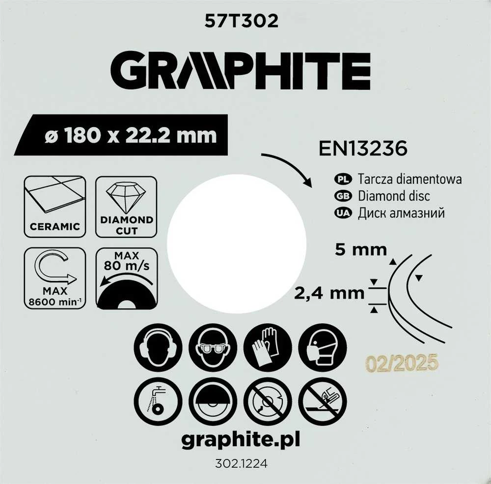 Graphite Tarcza Deimantinis pjovimo diskas, 180 x 22,2 mm, šlapiam apdorojimui