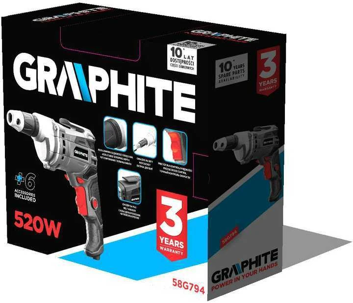 Graphite Wiertarko Wkretarka 520 W akumuliatorinis gręžtuvas-suktuvas, greitis 0–4200 min-1, lagaminas