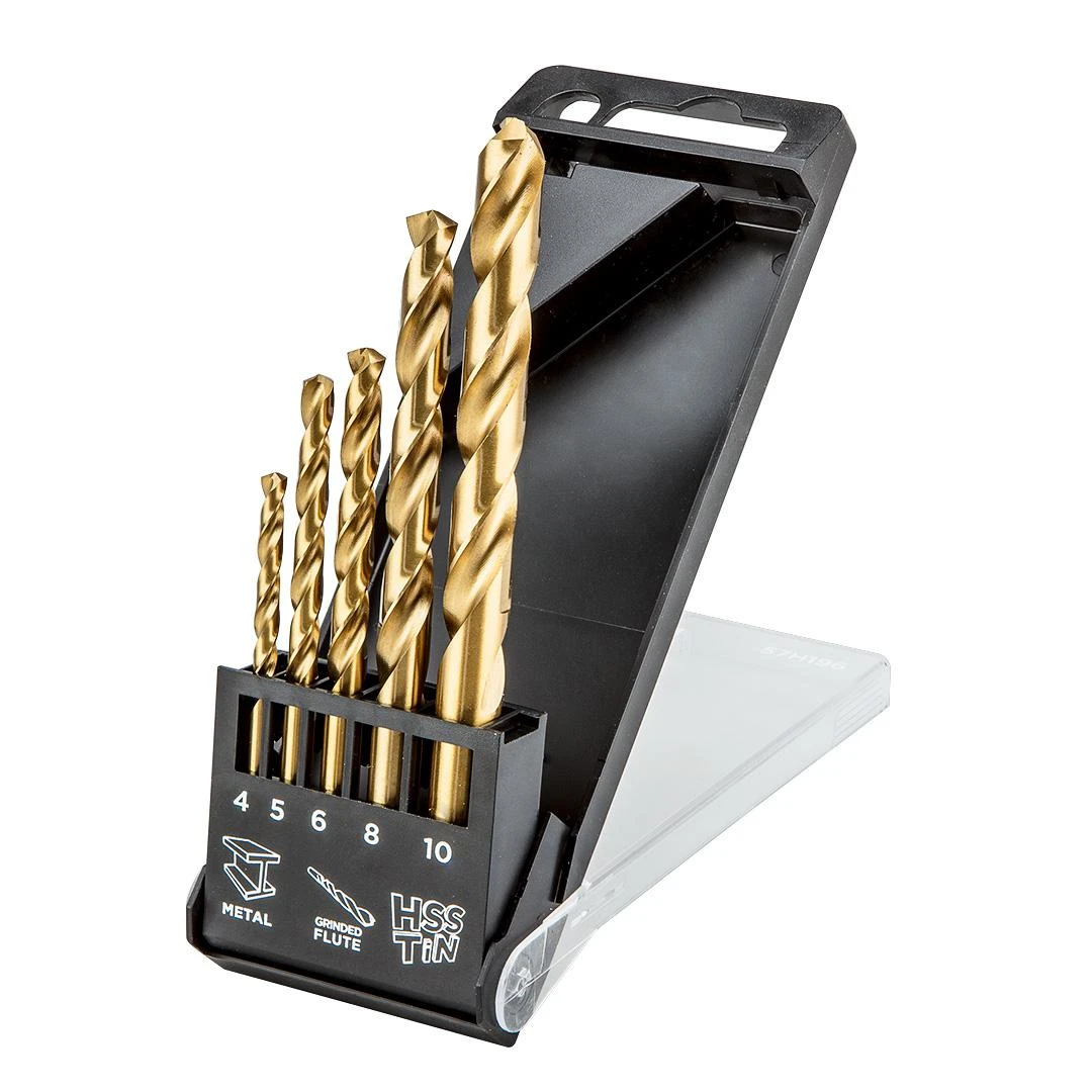 Grąžtas Wiertła HSS-TiN metalo grąžtai, 4,0–10 mm, 5 vnt. rinkinys
