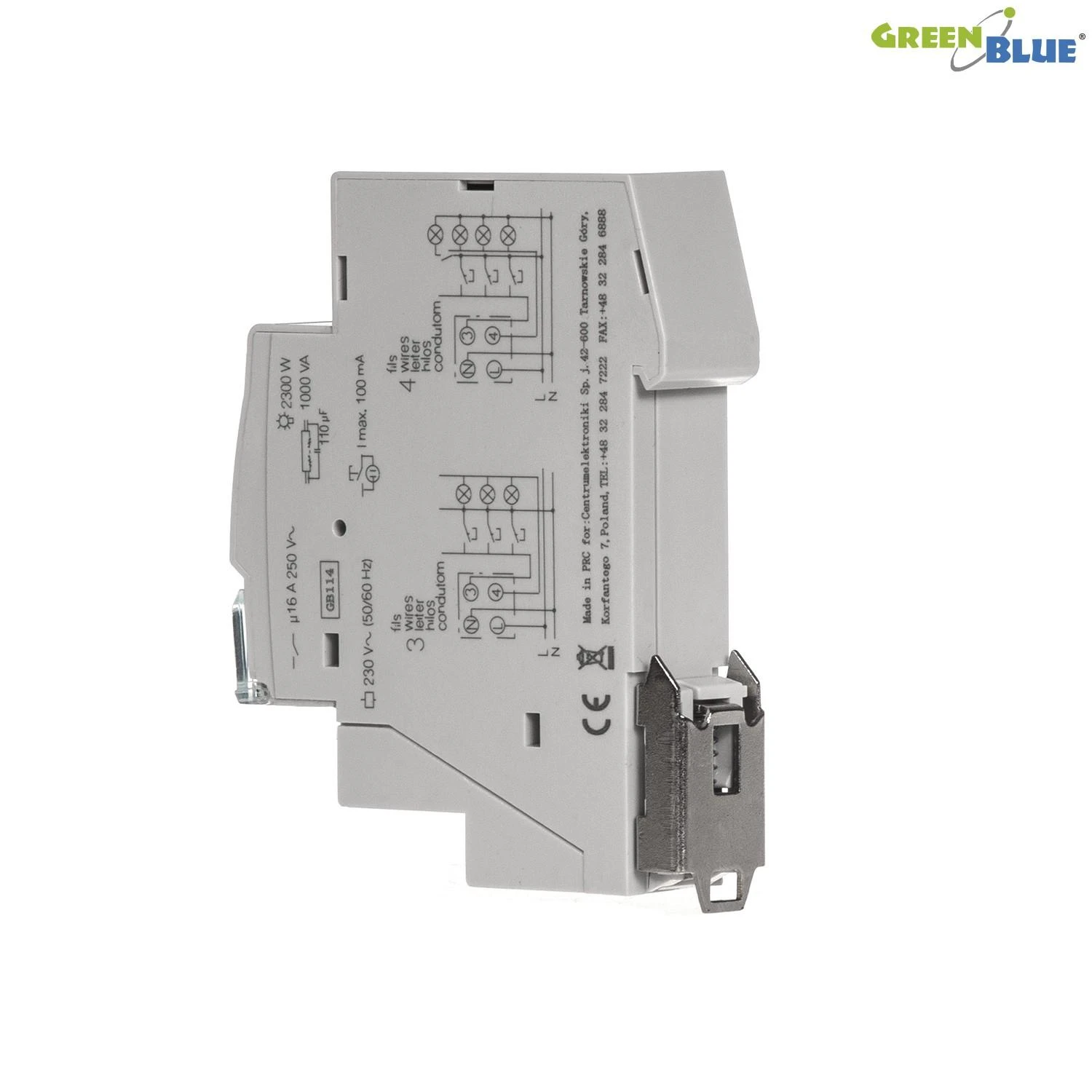 GreenBlue GB114 45780 Automatinis laiptinės apšvietimas DIN bėgeliui, reguliuojamas 30 s–10 m, maks. 2300 W