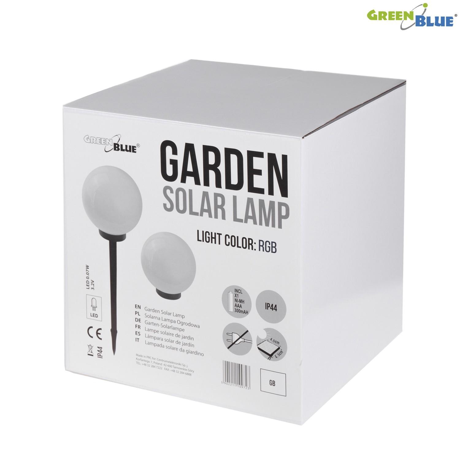 Solarna „GreenBlue“ saulės energija varomas šviestuvas, laisvai pastatomas, sodo, rutulio formos, 25x25x58cm, RGB LED, GB165