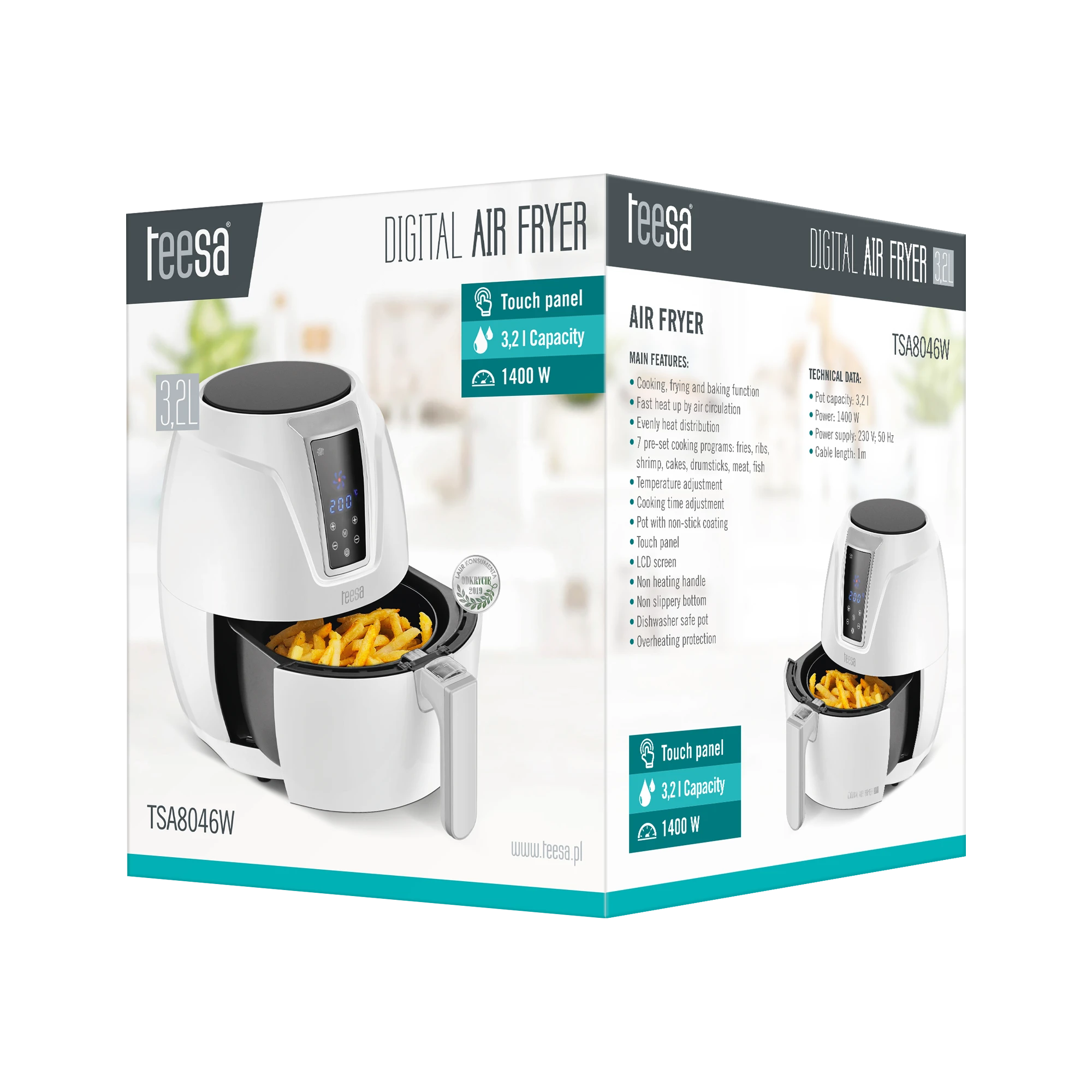 TEESA DIGITAL AIR FRYER 3.2L Baltas oro gruzdintuvė
