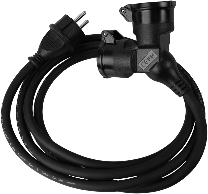 Hand Pro Prailgintuvas išorinis dvigubas, guminis, 3×1,5mm?, 20m, IP44, Schuko juodas