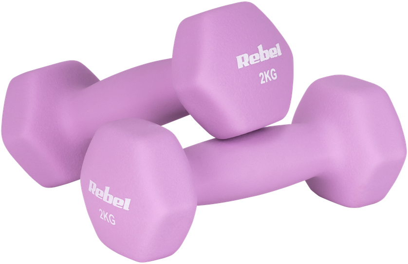 Hantelki HEX 2x2kg neopreno ketaus hanteliai, REBEL ACTIVE