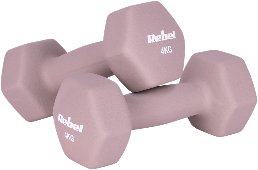 Hantelki HEX 2x4kg neopreno ketaus hanteliai, REBEL ACTIVE