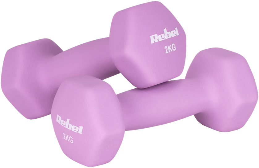 Hantelki HEX ketaus neopreno hantelių rinkinys 12 kg (2x1kg+2x2kg+2x3kg), REBEL ACTIVE