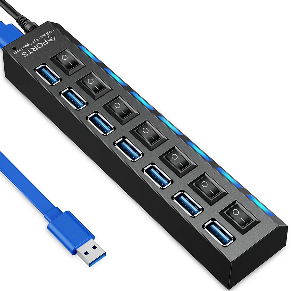 Hub USB šakotuvo skirstytuvas, 7 prievadų, USB 3.0 skirstytuvas