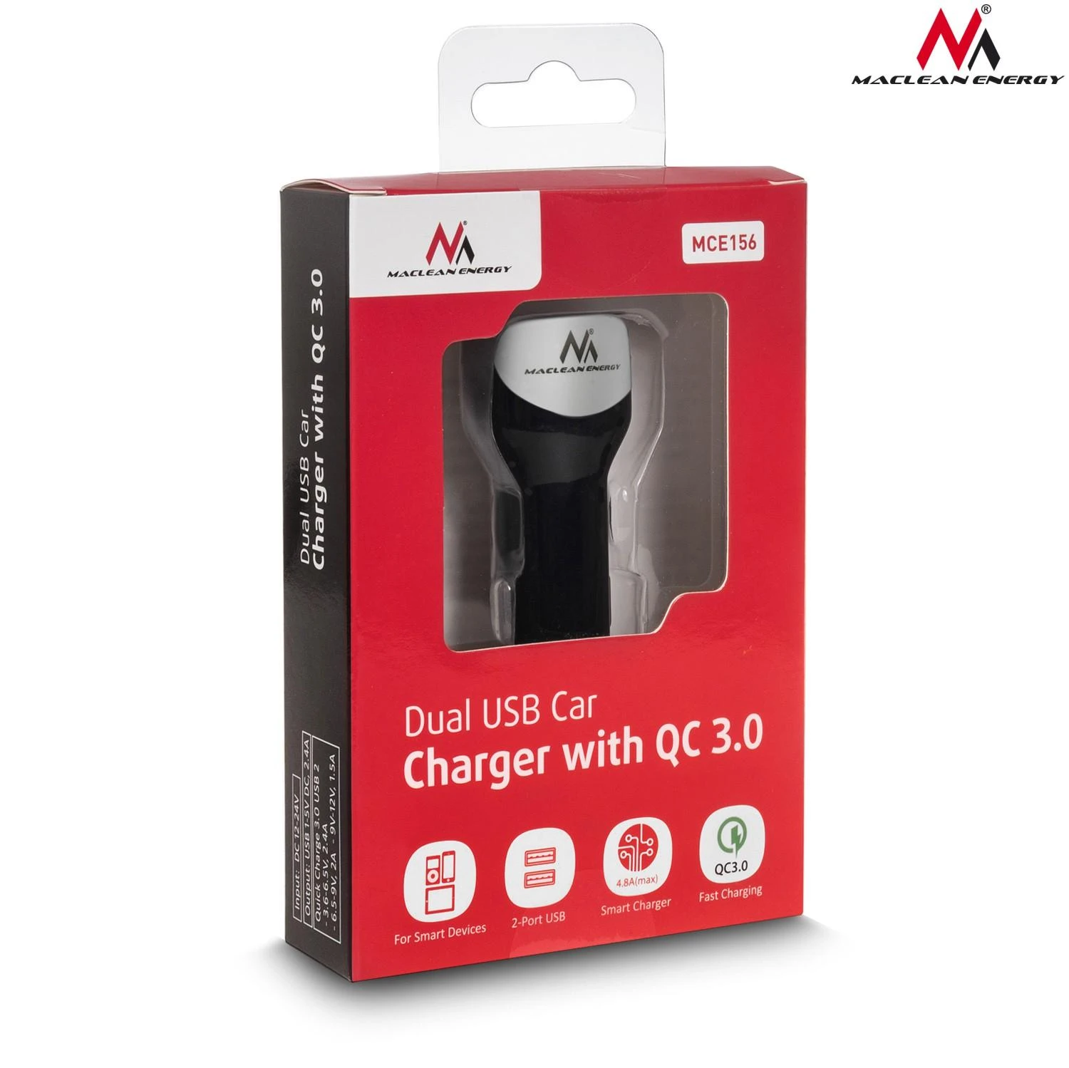 MACLEAN MCE157 Maclean MCE157 Automobilinis pakrovėjas max4,8A 2xUSB Qualcomm QC QC 3.0 plus 1,5m sidabrinis