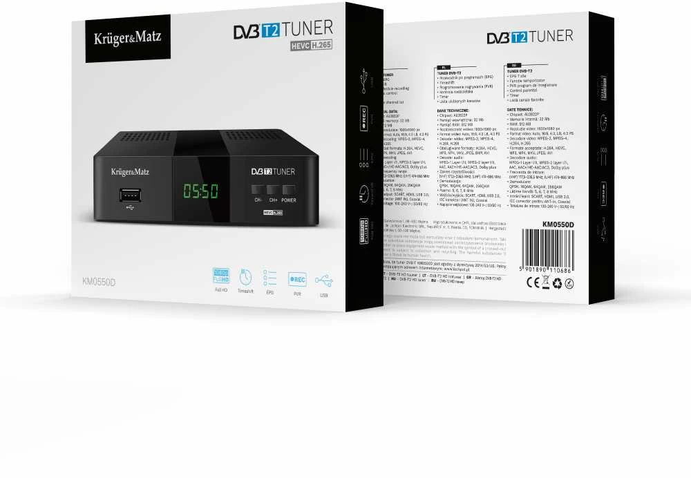 Kruger & Matz DVB-T2 H.265 HEVC imtuvas