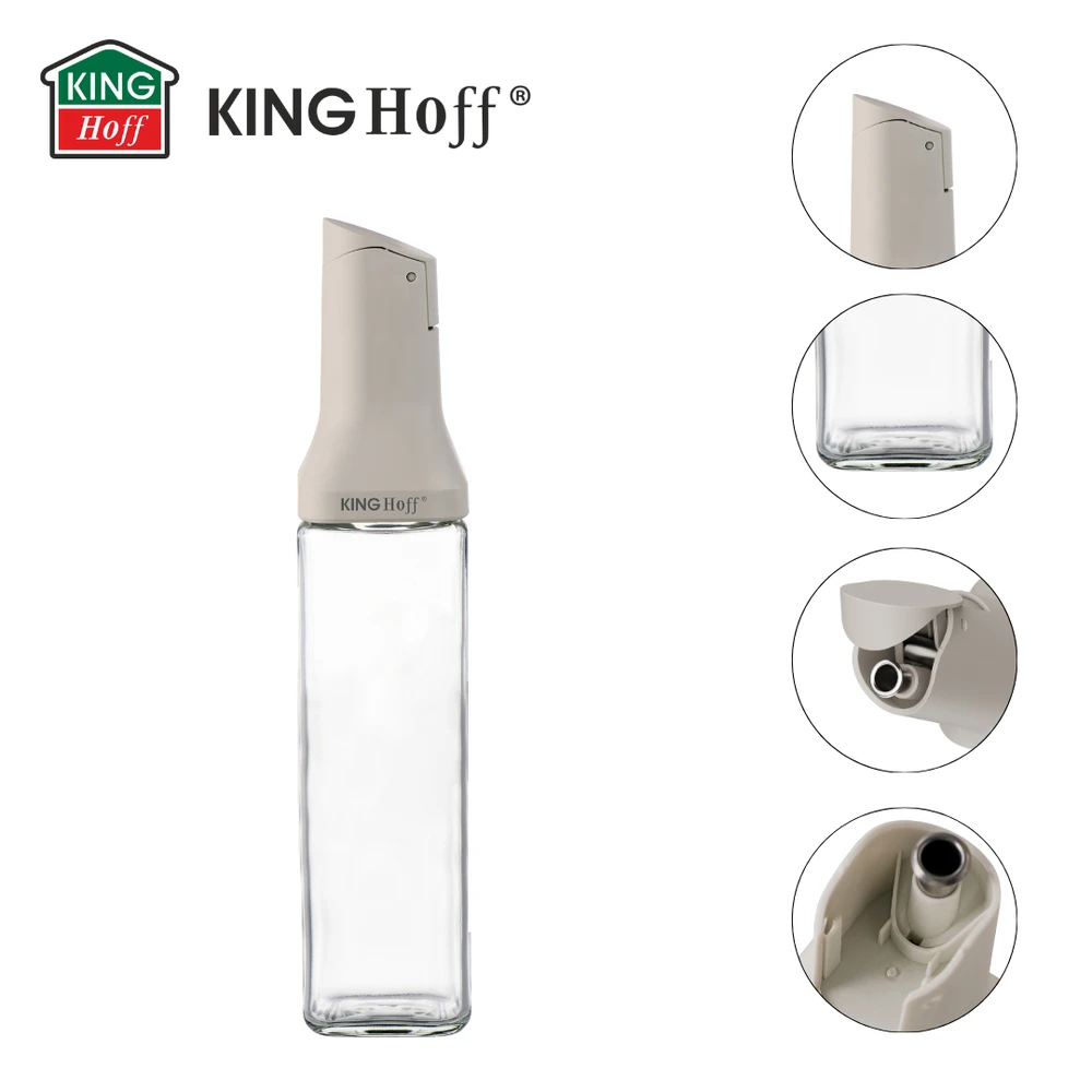 King Hoff Buteliukas Butelis su pilstymo antgaliu 500 ml aliejui ir actui, stiklinis, kinghoff, kh-2004