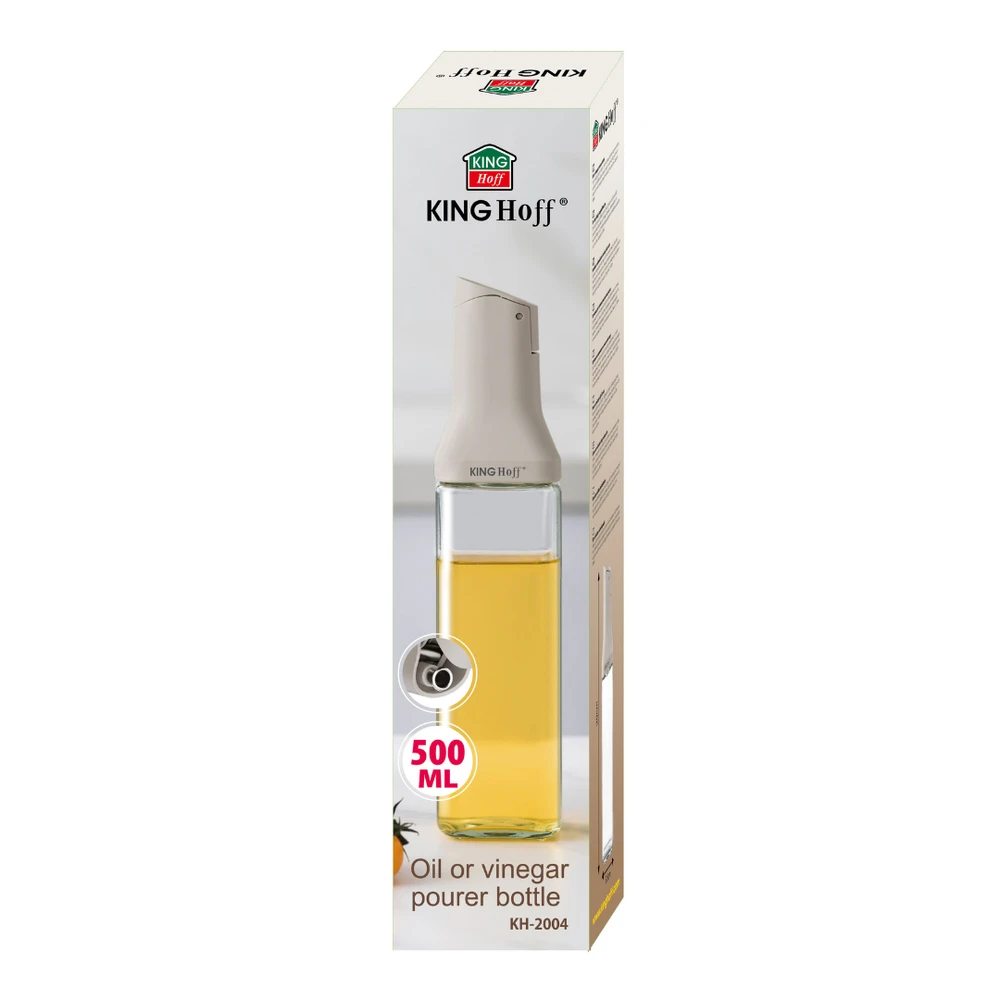King Hoff Buteliukas Butelis su pilstymo antgaliu 500 ml aliejui ir actui, stiklinis, kinghoff, kh-2004