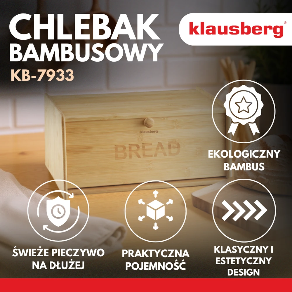 Chlebak Bambukinė duonos dėžutė, 39,5 × 24,5 × 18 cm, Klausberg, kb-7933