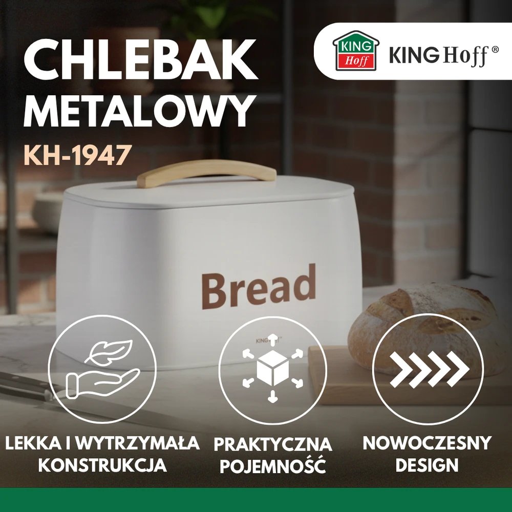 King Hoff Duoninė, metalinė, medinė rankena, 34x24x18,5 cm, balta, kinghoff, kh-1947
