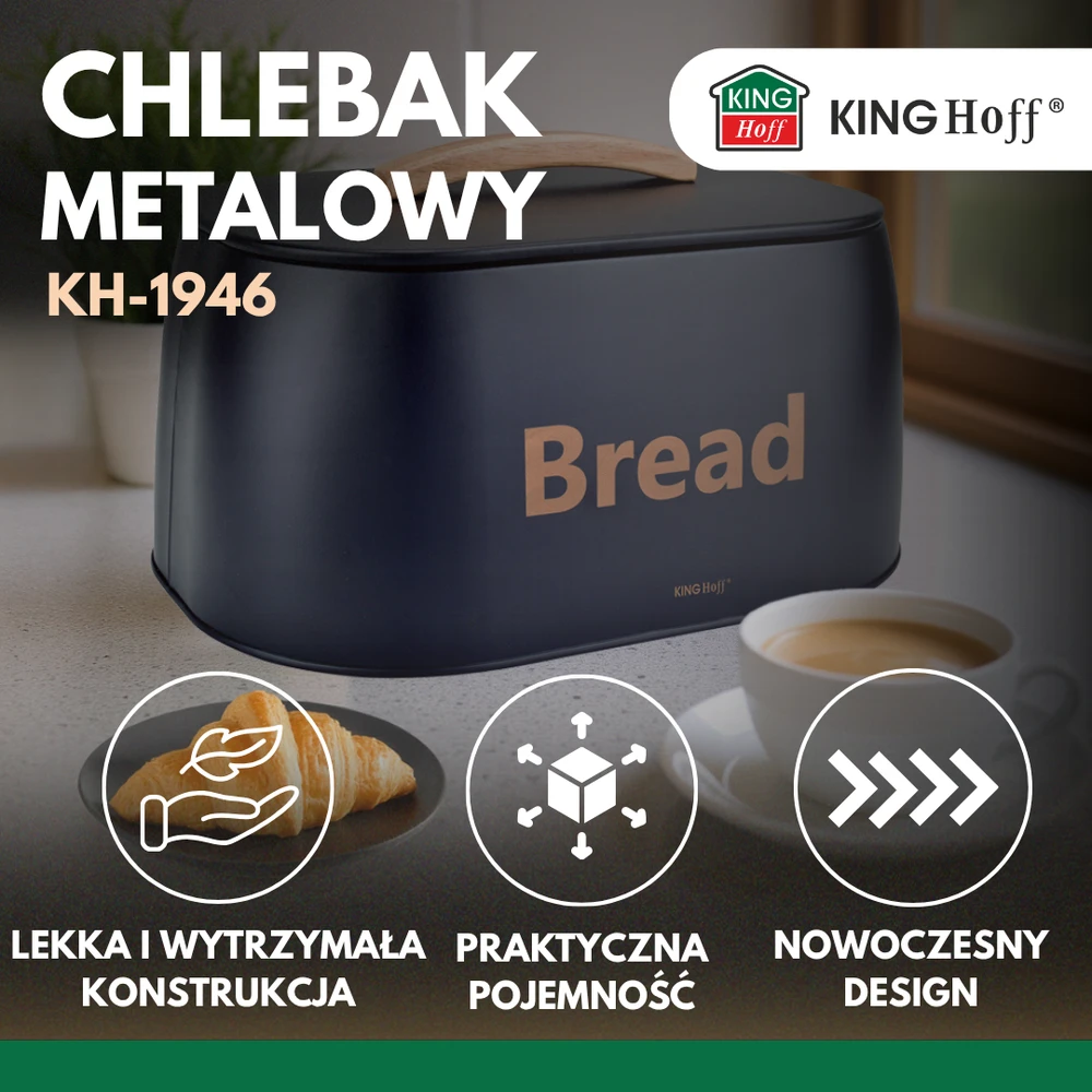 King Hoff Duoninė, metalinė, medinė rankena, 34x24x18,5 cm, juoda, kinghoff, kh-1946