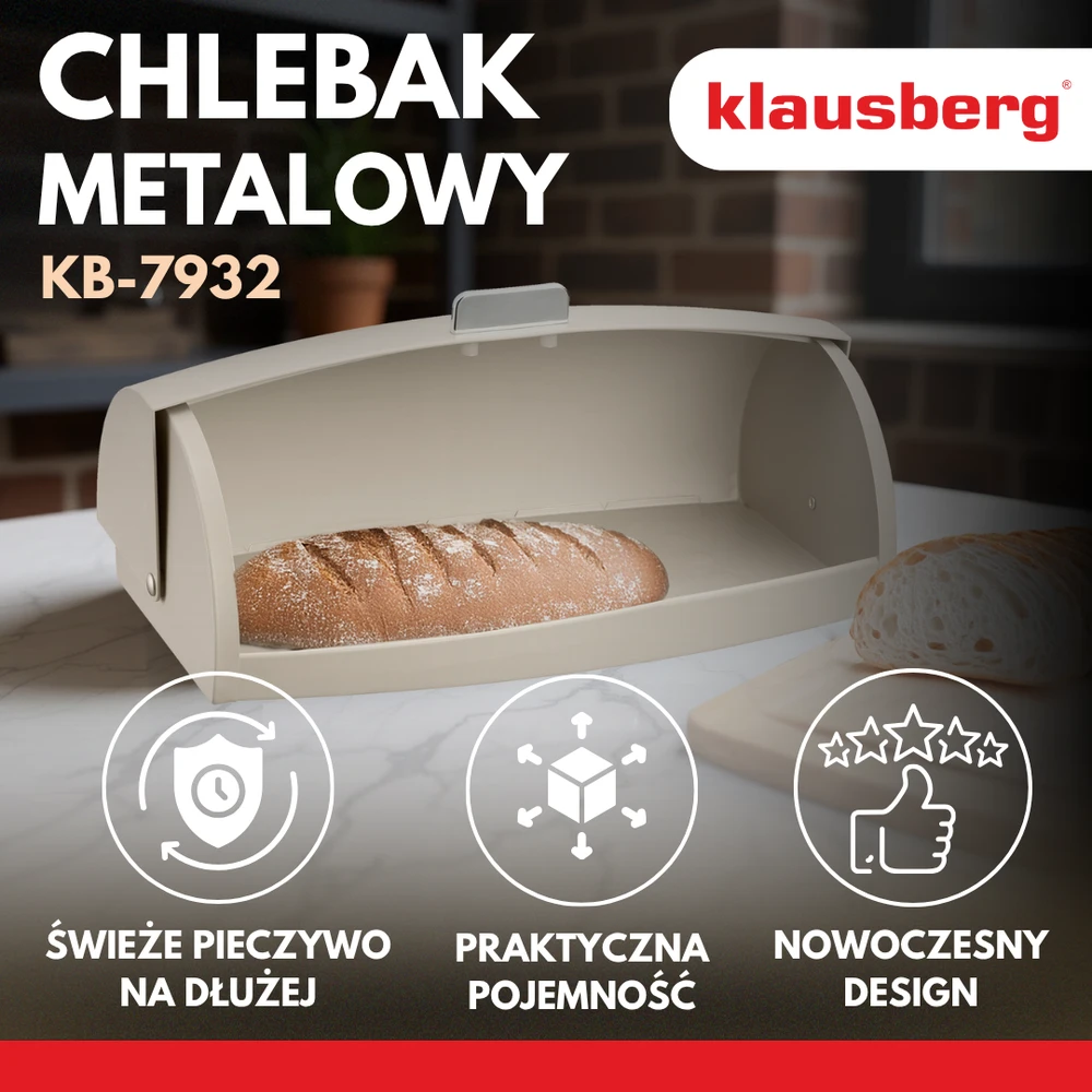 Chlebak Duoninė, metalinis korpusas, polistireno atvartas, 45 × 28,5 × 17 cm, smėlio spalvos, Klausberg, kb-7932
