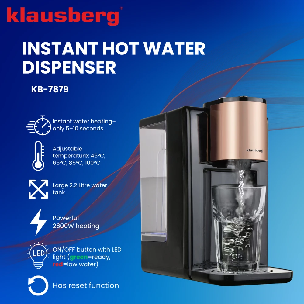Dozownik Karšto vandens dozatorius, temperatūros reguliavimas 45–100 °C, juodas su rožinio aukso spalvos, 2,2 l, Klausberg, kb-7879